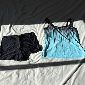 Women’s Blue & Black Patterned Tankini Swimsuit Size XL